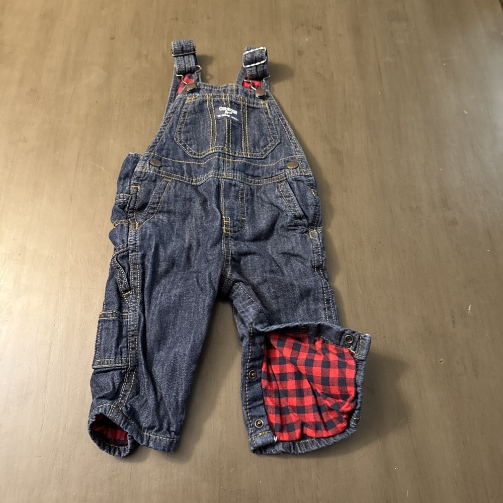 Oshkosh Vestback Flannel Lined Jean Bibs Boys Girls 6 Months